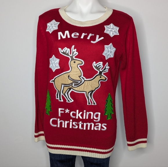 Sweater Lab Merry F*cking Christmas Sweary Cussing Funny Holiday Sweater XL - Picture 1 of 8
